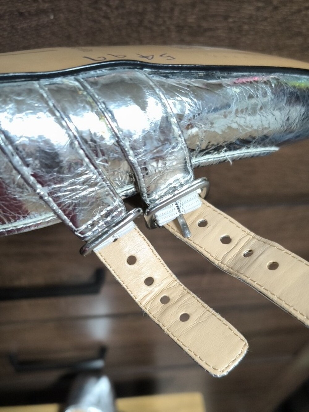 Dolce Vita Silver Croc-Embossed Double-Strap Flats - Picture 5 of 7